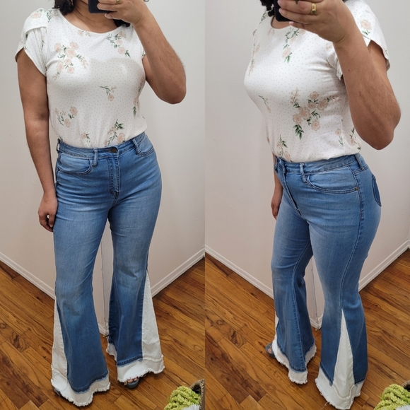 Heart colorblock flare jeans #7,9,11 - Picture 3 of 15